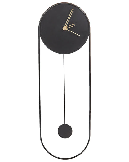 Wall Clock Black Steel Minimalist Pendulum 20 x 62cm No Numbers Living Room Decor