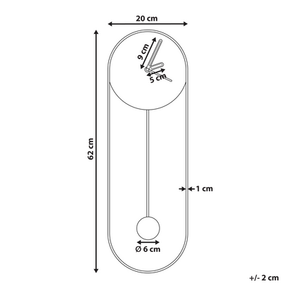 Wall Clock Black Steel Minimalist Pendulum 20 x 62cm No Numbers Living Room Decor