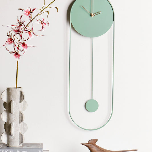 Wall Clock Light Green Steel Minimalist Pendulum 20 x 62cm