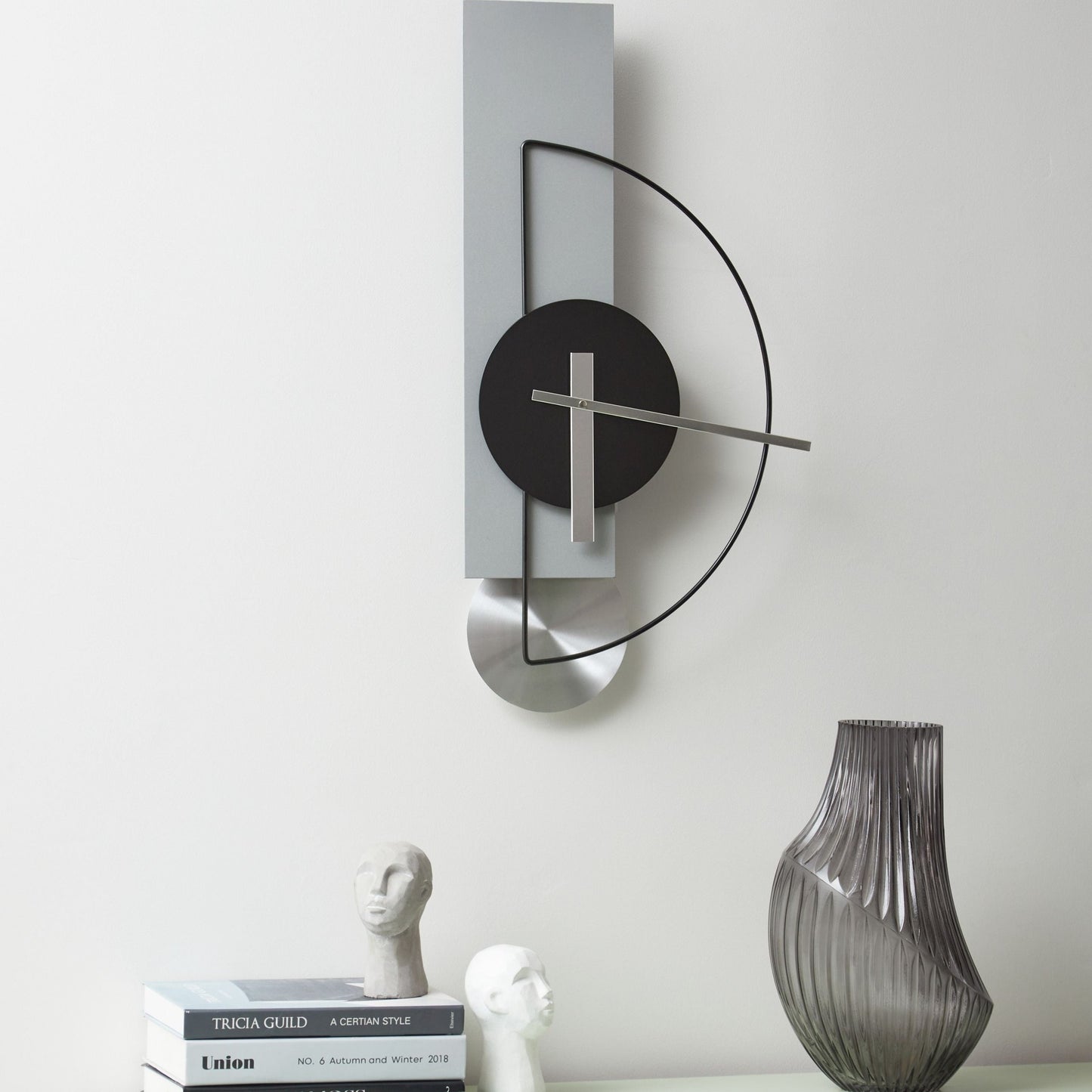 Grey Steel Wall Clock 31 x 63cm Modern Minimalist No Numbers