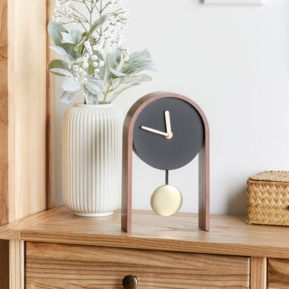 Luxe Table Clock Decoration Black MDF With Gold Pendulum