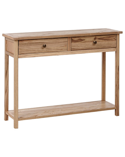 Rustic Console Table Light Natural Wood 100 x 31cm With 2 Drawers Hallway Furniture