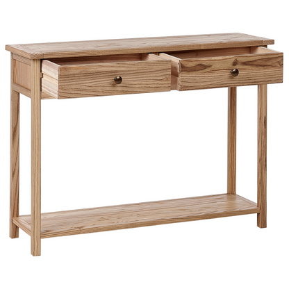 Rustic Console Table Light Natural Wood 100 x 31cm With 2 Drawers Hallway Furniture