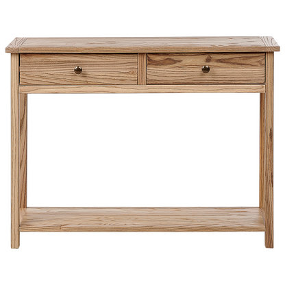 Rustic Console Table Light Natural Wood 100 x 31cm With 2 Drawers Hallway Furniture
