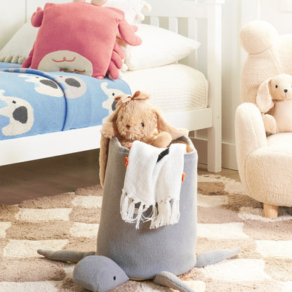 Turtle Knit Storage Basket Grey Cotton Toy Hamper