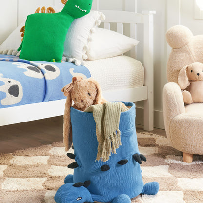 Blue Cotton Dinosaur Knitted Storage Basket Hamper