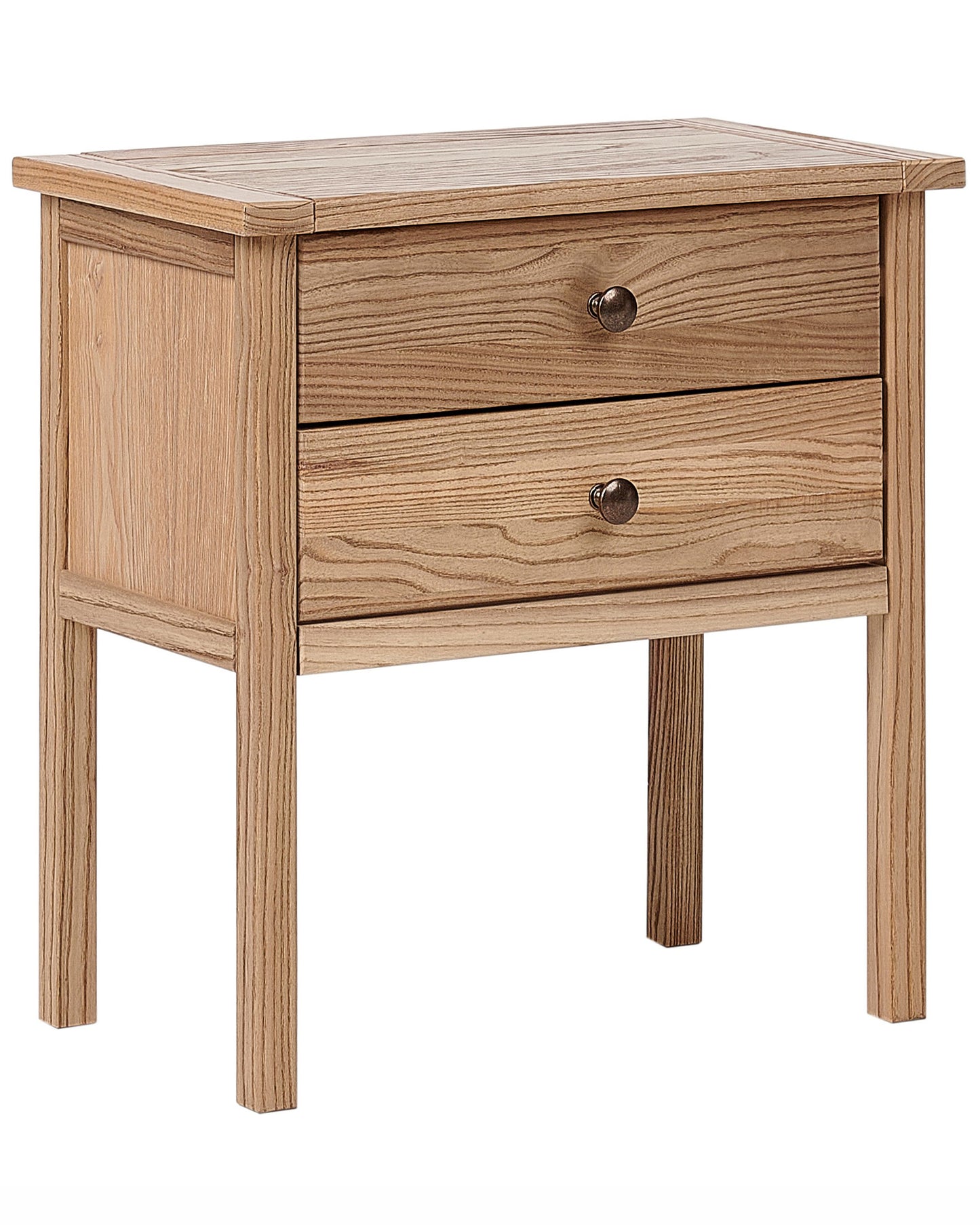 Sassafras Home Bedside Table Solid Light Brown 2 Drawer Rustic