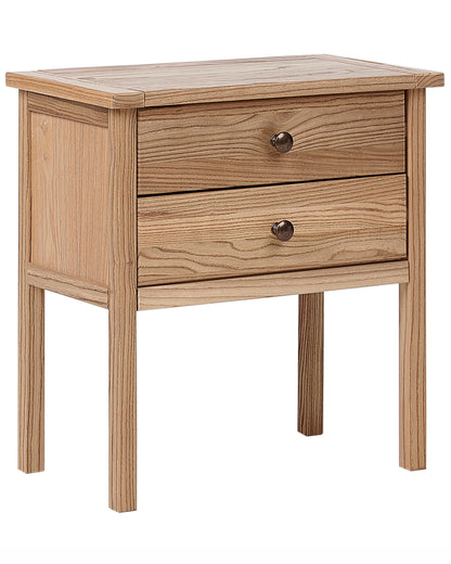 Sassafras Home Bedside Table Solid Light Brown 2 Drawer Rustic