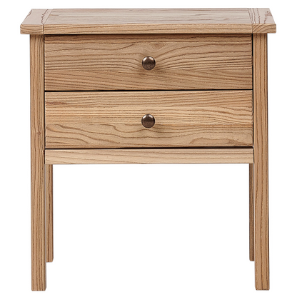 Sassafras Home Bedside Table Solid Light Brown 2 Drawer Rustic
