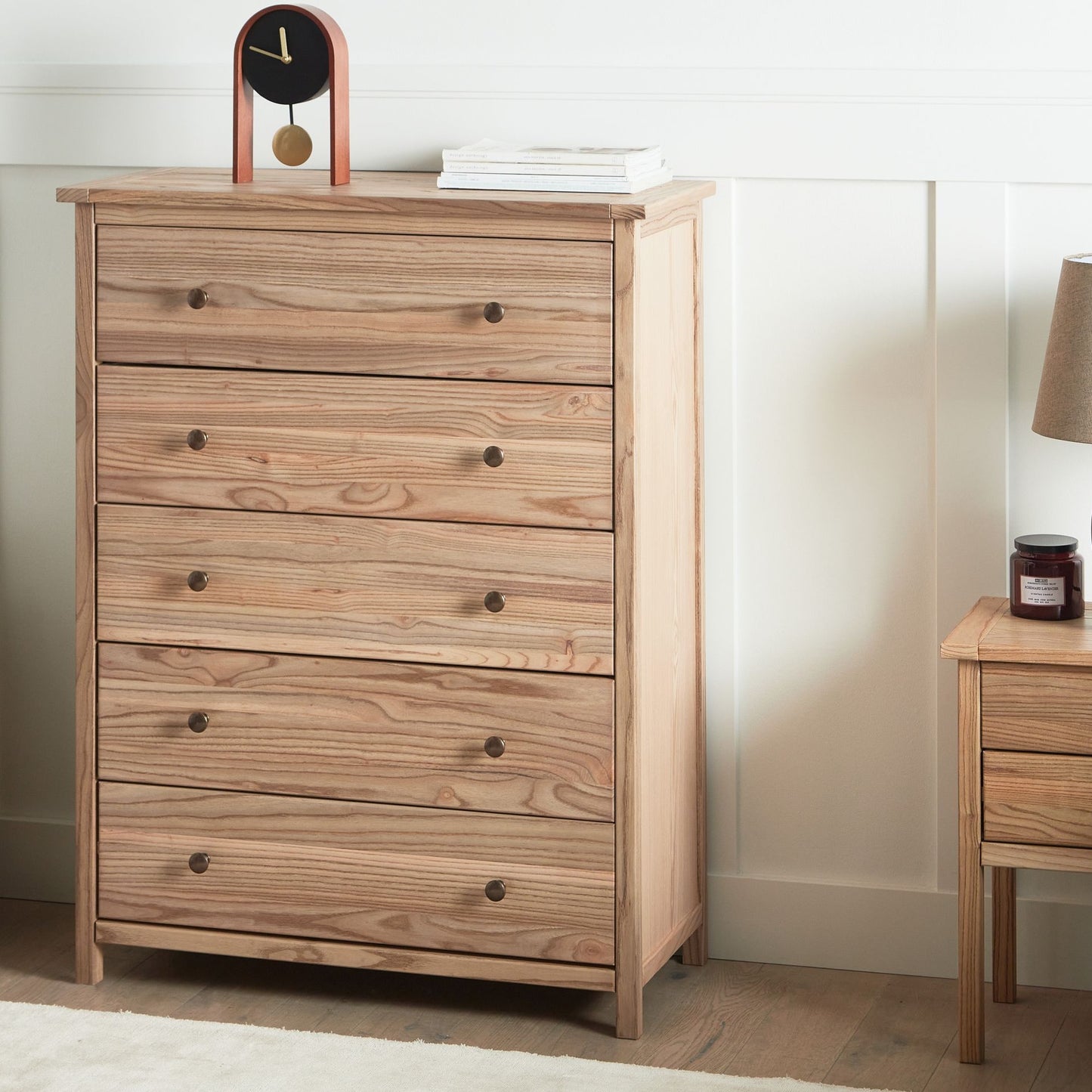 Sassafras Home 5 Drawer Sideboard Light Natural Wood Rustic Cabinet For Bedroom Living Room