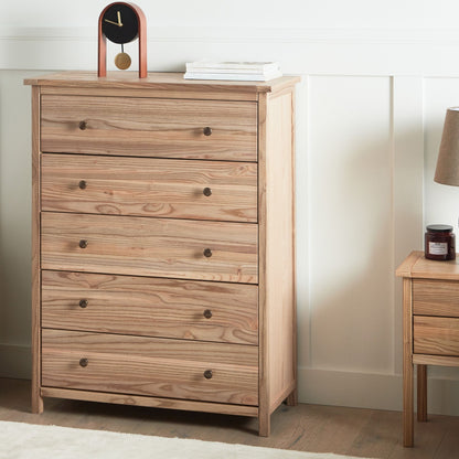 Sassafras Home 5 Drawer Sideboard Light Natural Wood Rustic Cabinet For Bedroom Living Room