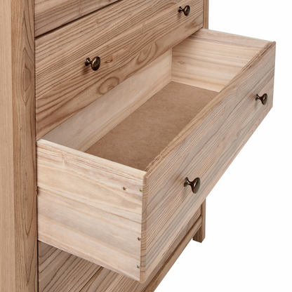 Sassafras Home 5 Drawer Sideboard Light Natural Wood Rustic Cabinet For Bedroom Living Room