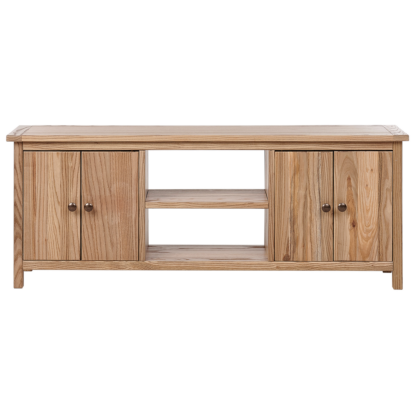 Sassafras Home Rustic TV Stand Natural Light Brown For Up To 58 Inch TV With Two Cabinets