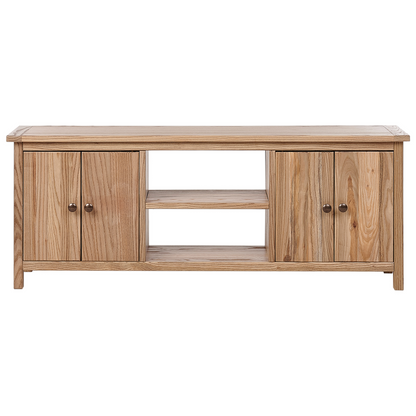 Sassafras Home Rustic TV Stand Natural Light Brown For Up To 58 Inch TV With Two Cabinets