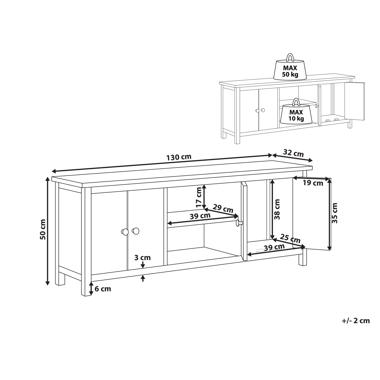 Sassafras Home Rustic TV Stand Natural Light Brown For Up To 58 Inch TV With Two Cabinets
