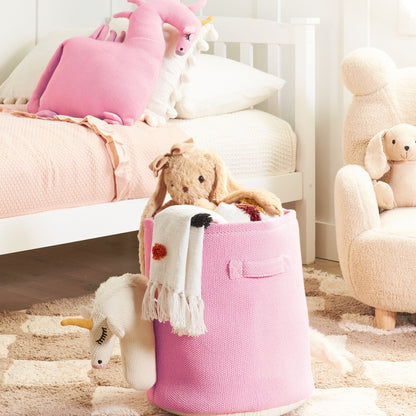 Unicorn Knitted Storage Basket Pink Cotton Toy Hamper