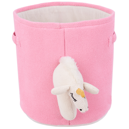 Unicorn Knitted Storage Basket Pink Cotton Toy Hamper
