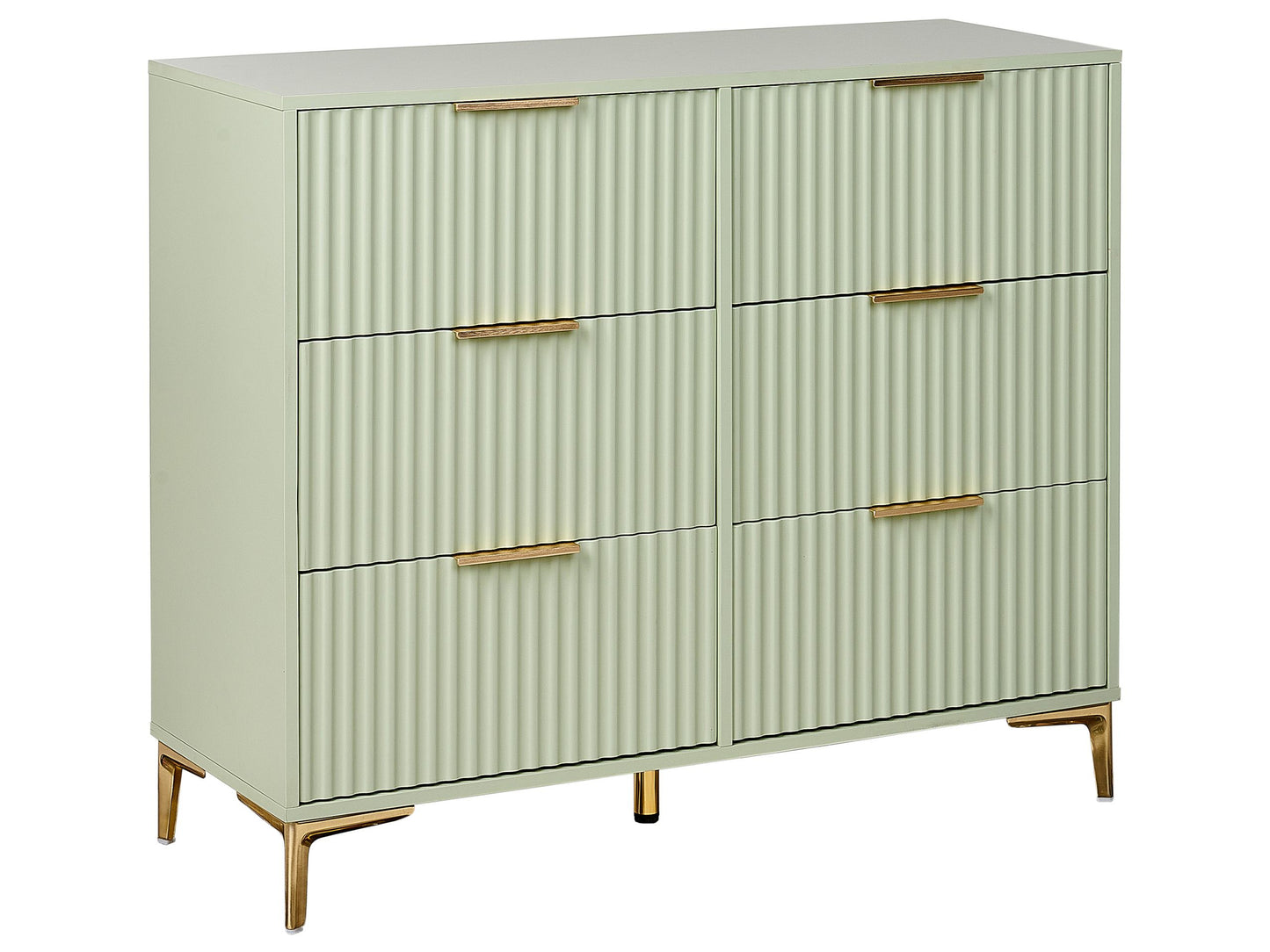 LuxeHome Green MDF Chest of Drawers 6 Drawers Fluted Fronts