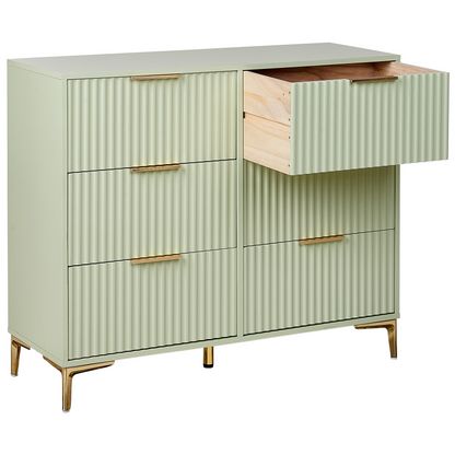 LuxeHome Green MDF Chest of Drawers 6 Drawers Fluted Fronts