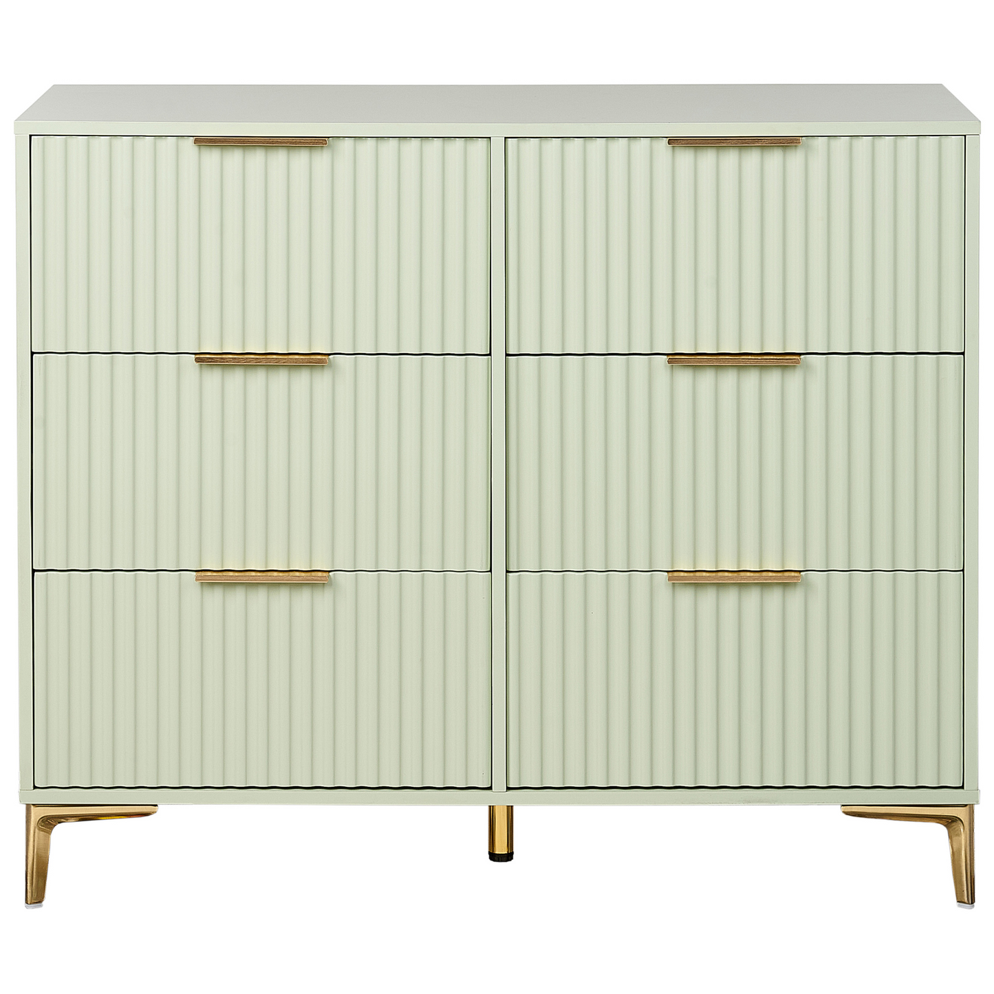 LuxeHome Green MDF Chest of Drawers 6 Drawers Fluted Fronts