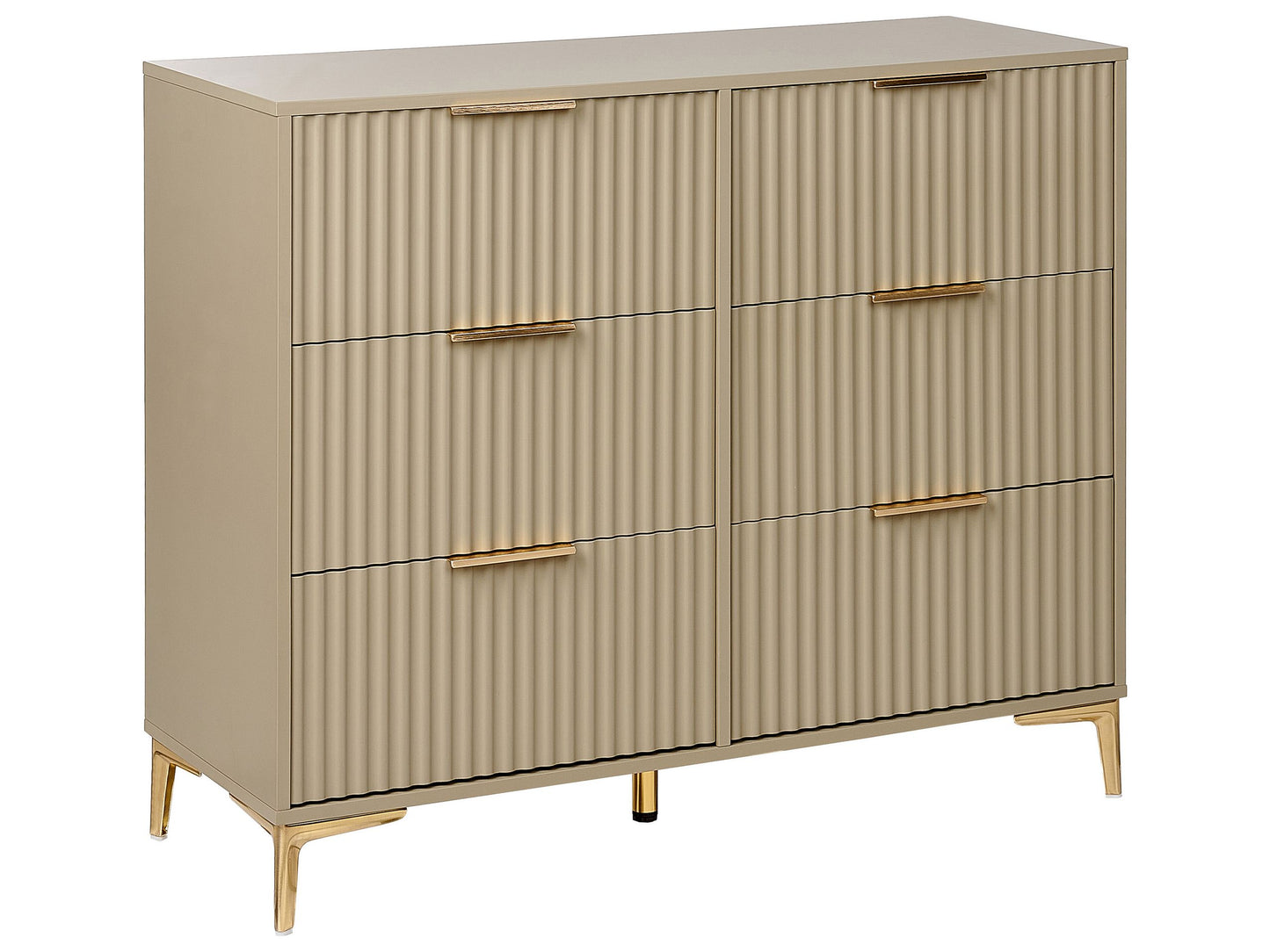 BrandName Beige 6 Drawer Chest With Fluted Fronts And Gold Handles