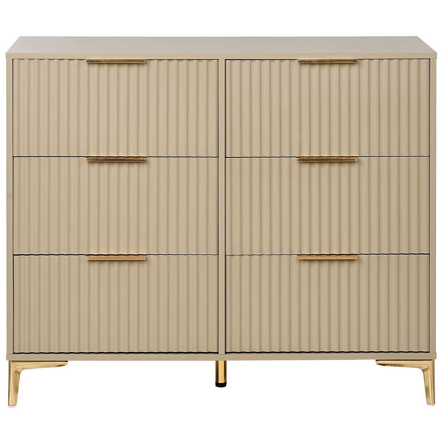 BrandName Beige 6 Drawer Chest With Fluted Fronts And Gold Handles