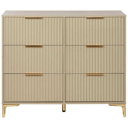 BrandName Beige 6 Drawer Chest With Fluted Fronts And Gold Handles