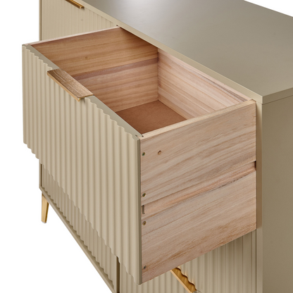 BrandName Beige 6 Drawer Chest With Fluted Fronts And Gold Handles