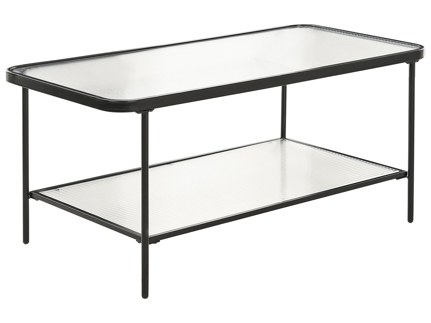 Retro Black Fluted Glass Coffee Table 100 x 51cm Iron Frame