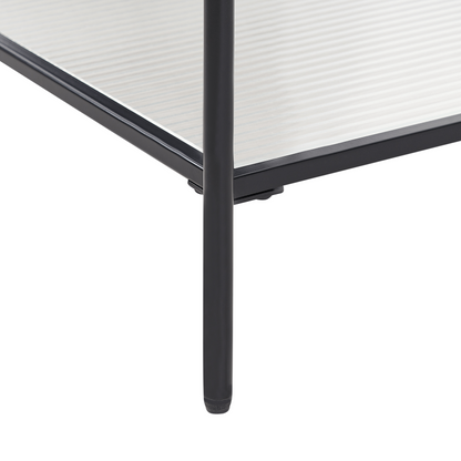 Retro Black Fluted Glass Coffee Table 100 x 51cm Iron Frame