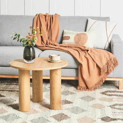 Retro Round Coffee Table Light Brown Wood Veneer 60cm