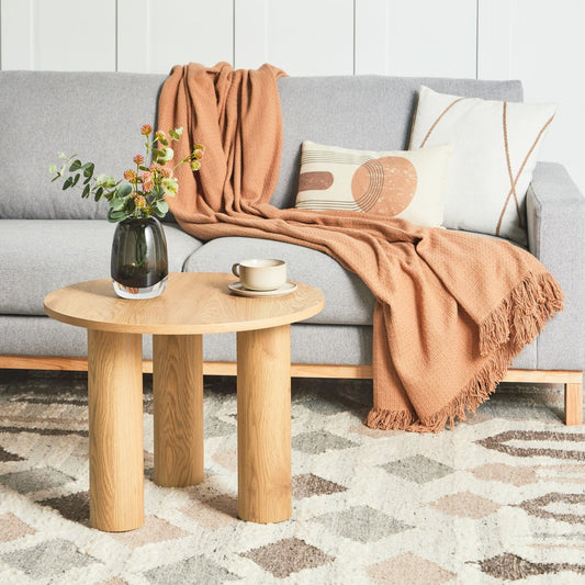 Retro Round Coffee Table Light Brown Wood Veneer 60cm