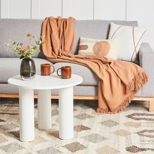 White Retro Round Coffee Table 60cm Engineered Wood