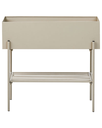 Raised Planter Box Beige Metal With Shelf Indoor Outdoor