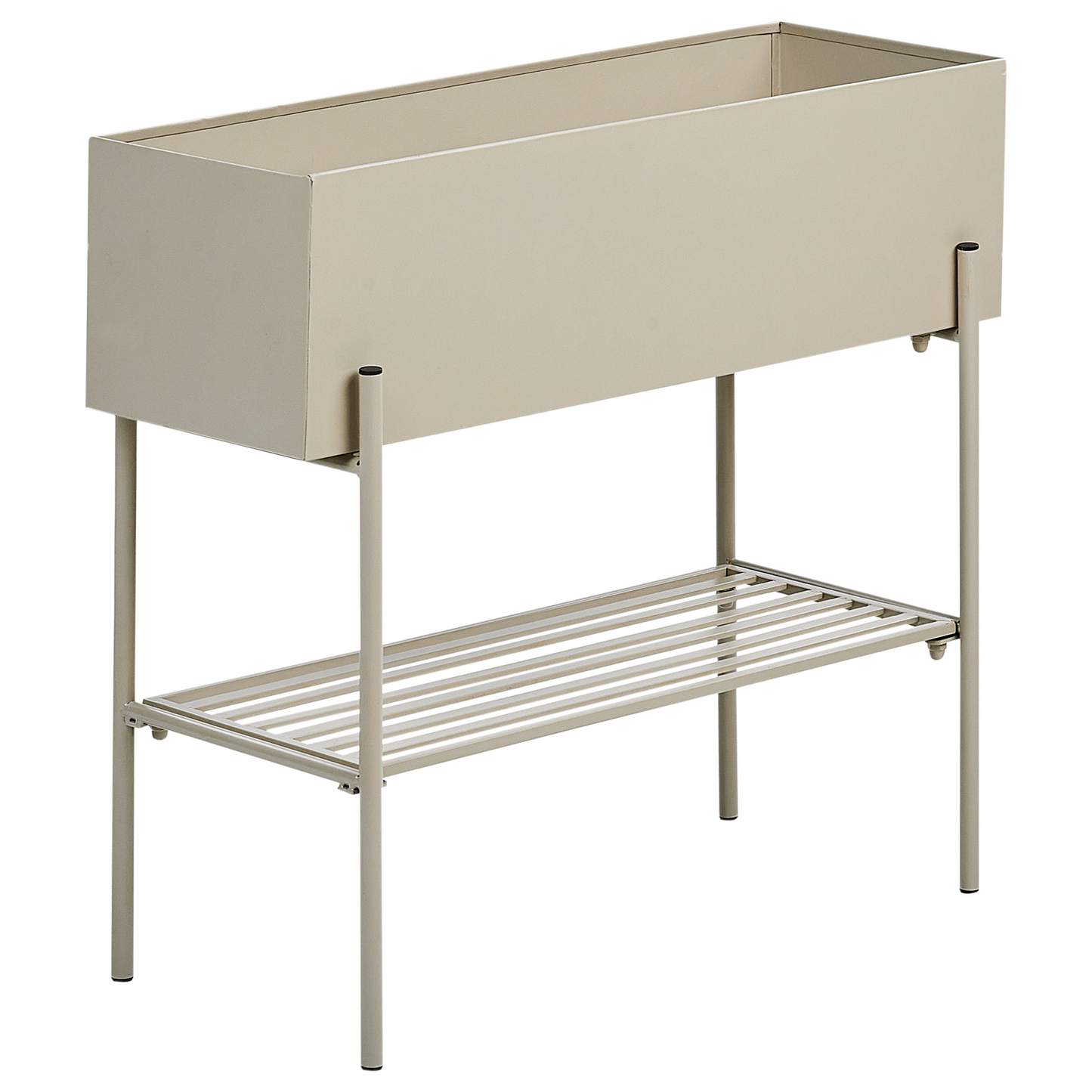 Raised Planter Box Beige Metal With Shelf Indoor Outdoor