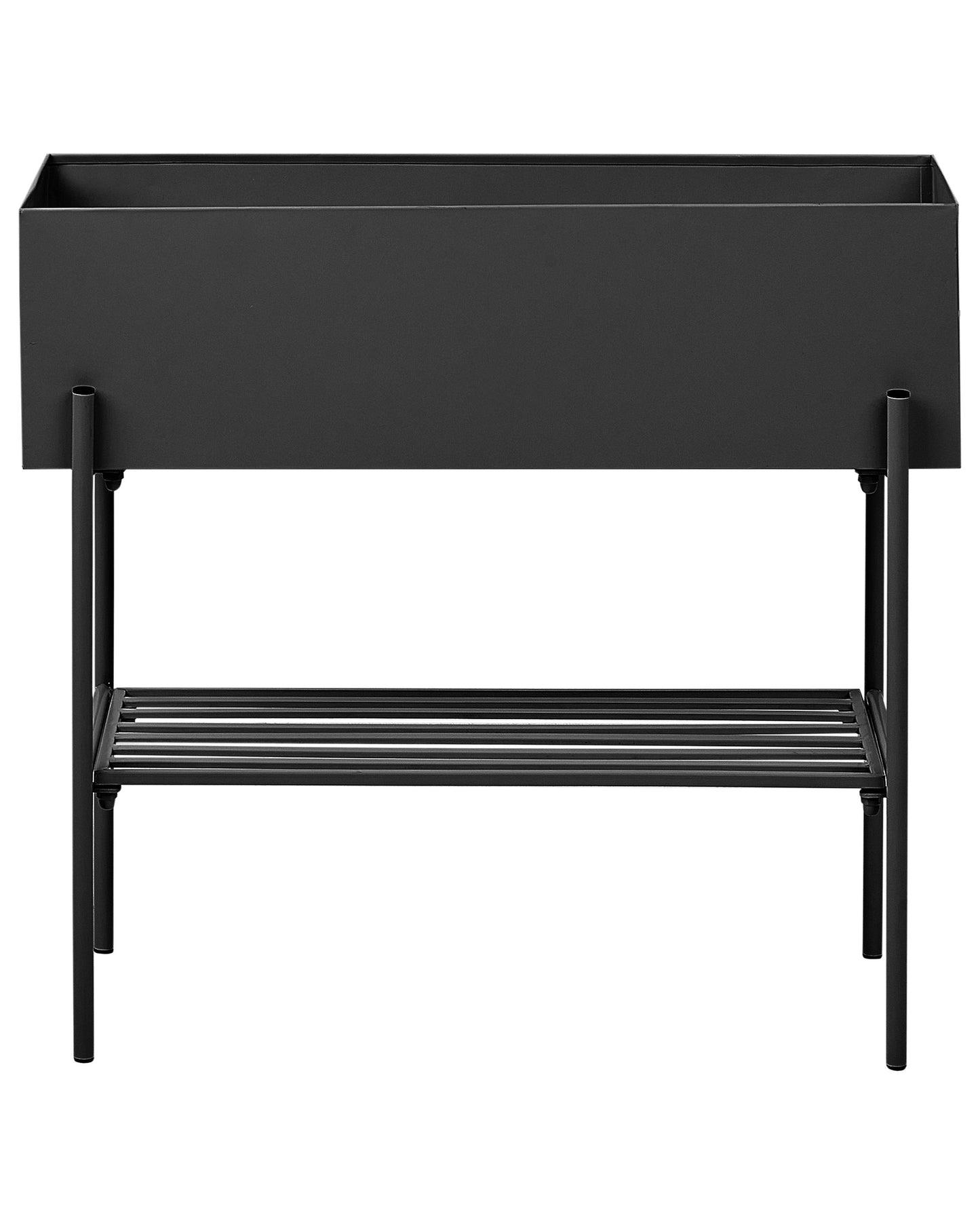 Raised Metal Planter Box With Built In Shelf Black