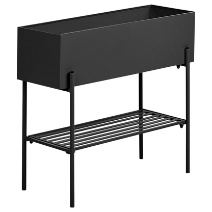 Raised Metal Planter Box With Built In Shelf Black