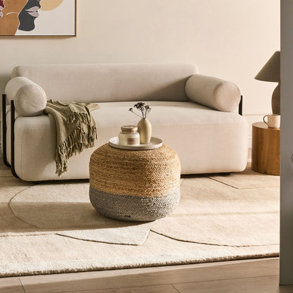 Pouffe Taupe Jute With EPS Bead Filling 50 x 50 x 40cm Round Ottoman Boho Style