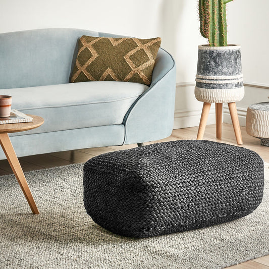 Floor Cushion Jute With EPS Beads Black 70 x 40 x 20cm