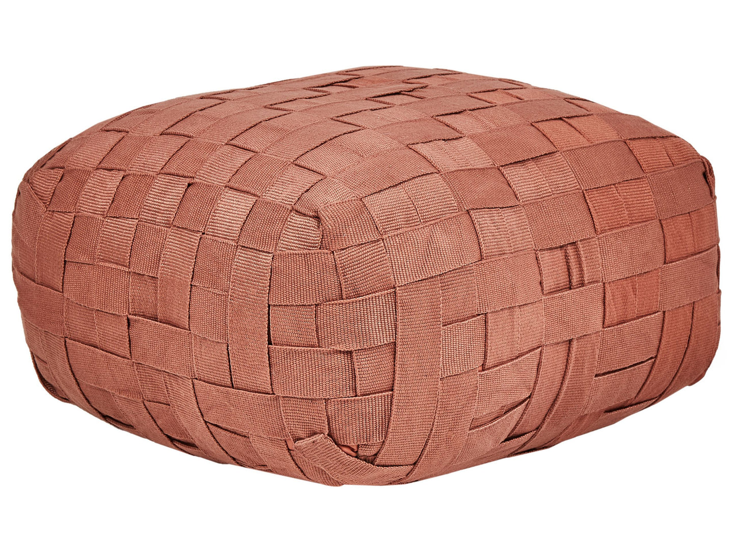 Boho Outdoor Pouffe 50 x 50cm Light Red Handwoven Recycled PET