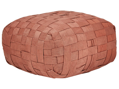 Boho Outdoor Pouffe 50 x 50cm Light Red Handwoven Recycled PET