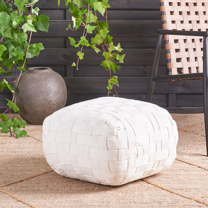 50 x 50 Off White Handwoven Boho Outdoor Pouffe