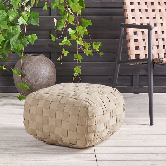 Garden Pouffe Beige 50 x 50cm Handwoven Outdoor Ottoman Boho Style Eco Friendly Recycled PET
