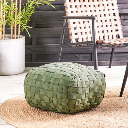 Garden Pouffe Green 50 x 50cm Handwoven Boho Outdoor Ottoman