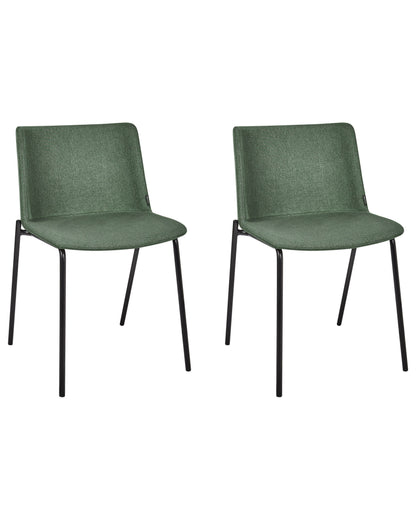 Set Of 2 Green Upholstered Dining Chairs With Metal Legs