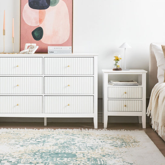 LuxeHome 6 Drawer Chest White MDF With Gold Handles
