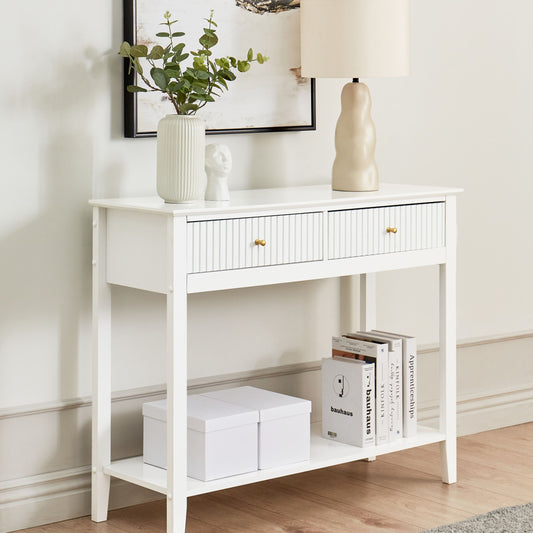 BrandName 2 Drawer Console Table White MDF 100x35cm Gold Handles