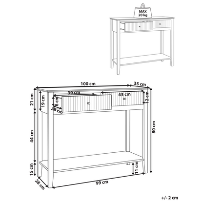 BrandName 2 Drawer Console Table White MDF 100x35cm Gold Handles