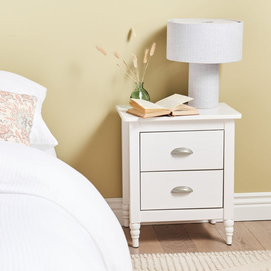 Bedside Table Nightstand White 2 Drawers Retro