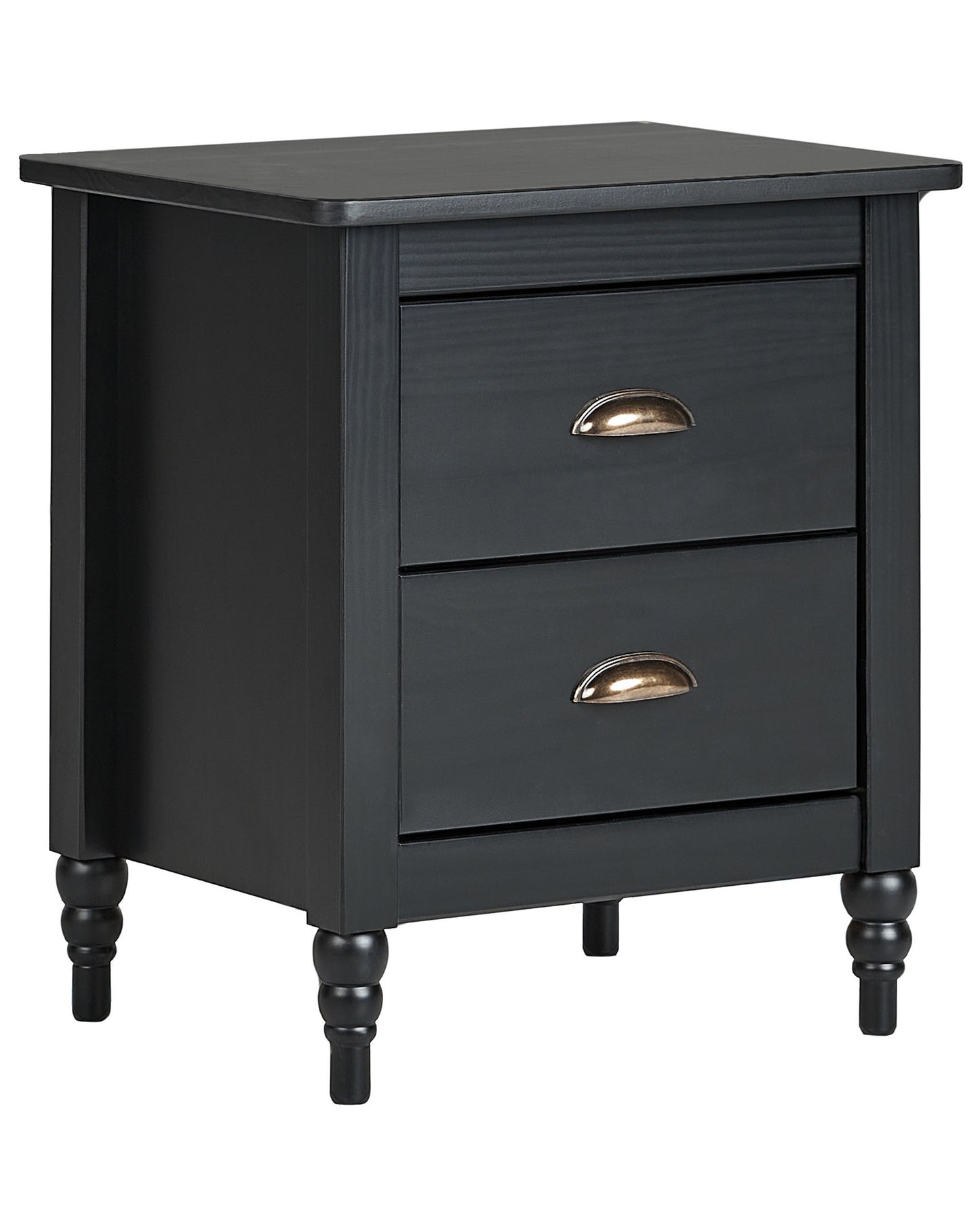 Oak And Elm Pine Wood Bedside Table Nightstand Matte Black 2 Drawers Retro Finish